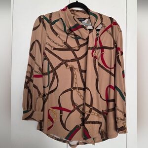 Ralph Lauren Tan Belt And Chain Print Blouse